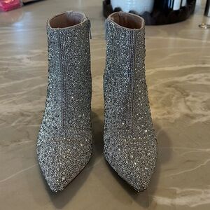 Elegant Silver Embellished Ankle Boots